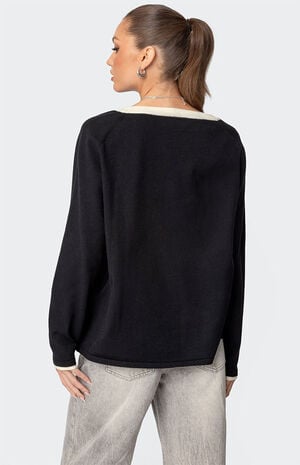 Contrast V Neck Knit Sweater image number 5