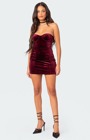 Cinnamon Velvet Cupped Mini Dress image number 5
