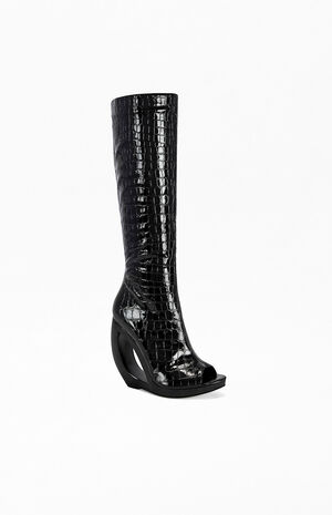Women's Camilla Black Croc Wedge Boots image number 2