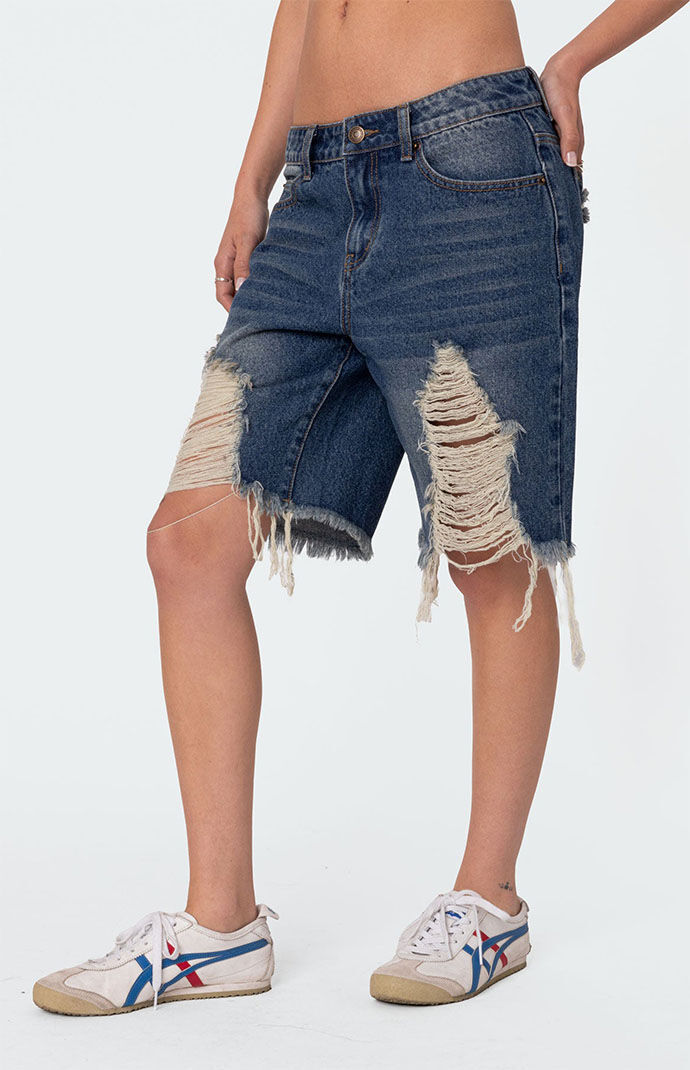 Edikted Distressed Denim Bermuda Shorts | PacSun