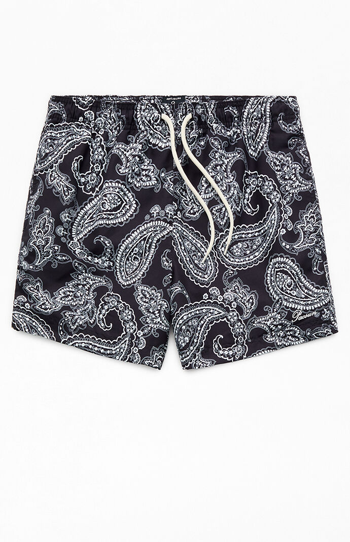 Pacsun Black Paisley AOP 4.5" Swim Trunks