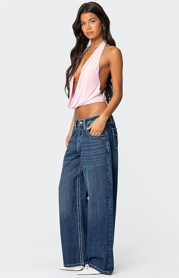 Edikted Contrast Stitch Low Rise Boyfriend Jeans