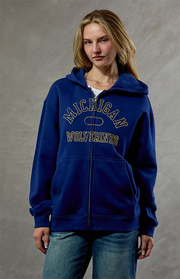 Wild Collective Women's Michigan Wolverines Embroidered Zip Up Hoodie In Navy