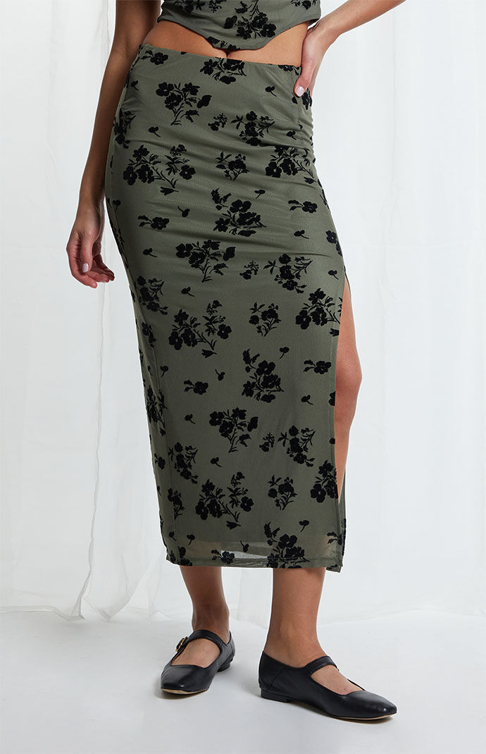Beverly Beck Verona Floral Velvet Midi Skirt PacSun