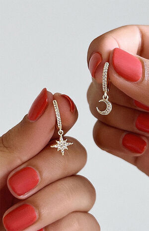 Celeste Crescent Moon Huggie Hoop Earrings image number 3