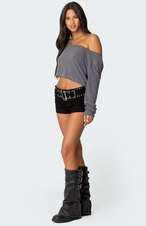 Studded Belt Denim Micro Shorts image number 3