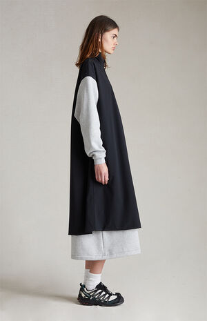 Women's Light Heather Grey Black Nylon Fleece Mock Neck Sweater Dress image number 3