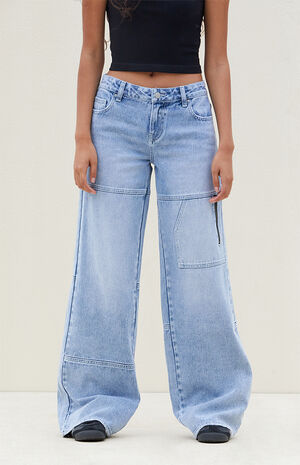 Light Indigo Patchwork Low Rise Baggy Jeans image number 2