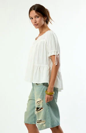 Light Blue Ripped Middy Jorts image number 2