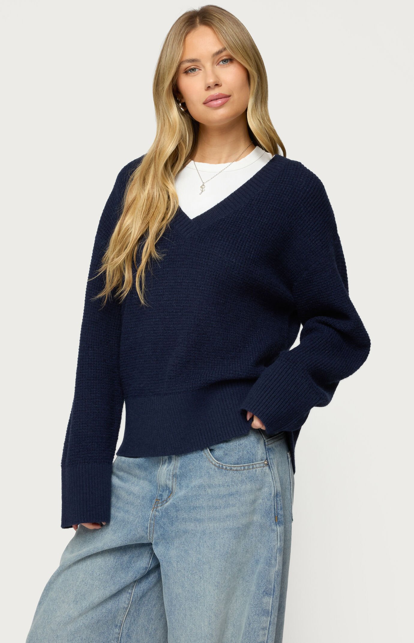 Edikted Bluebell Oversized Waffle Knit Sweater