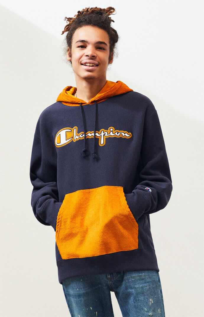 champion corduroy piecing pullover hoodie