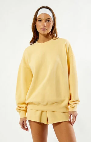 Yellow Ultra Soft Fleece Core Washed Crew Neck Sweatshirt image number 3