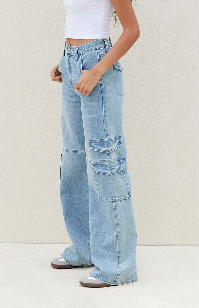 Pacsun light indigo denim cargo joggers outlet