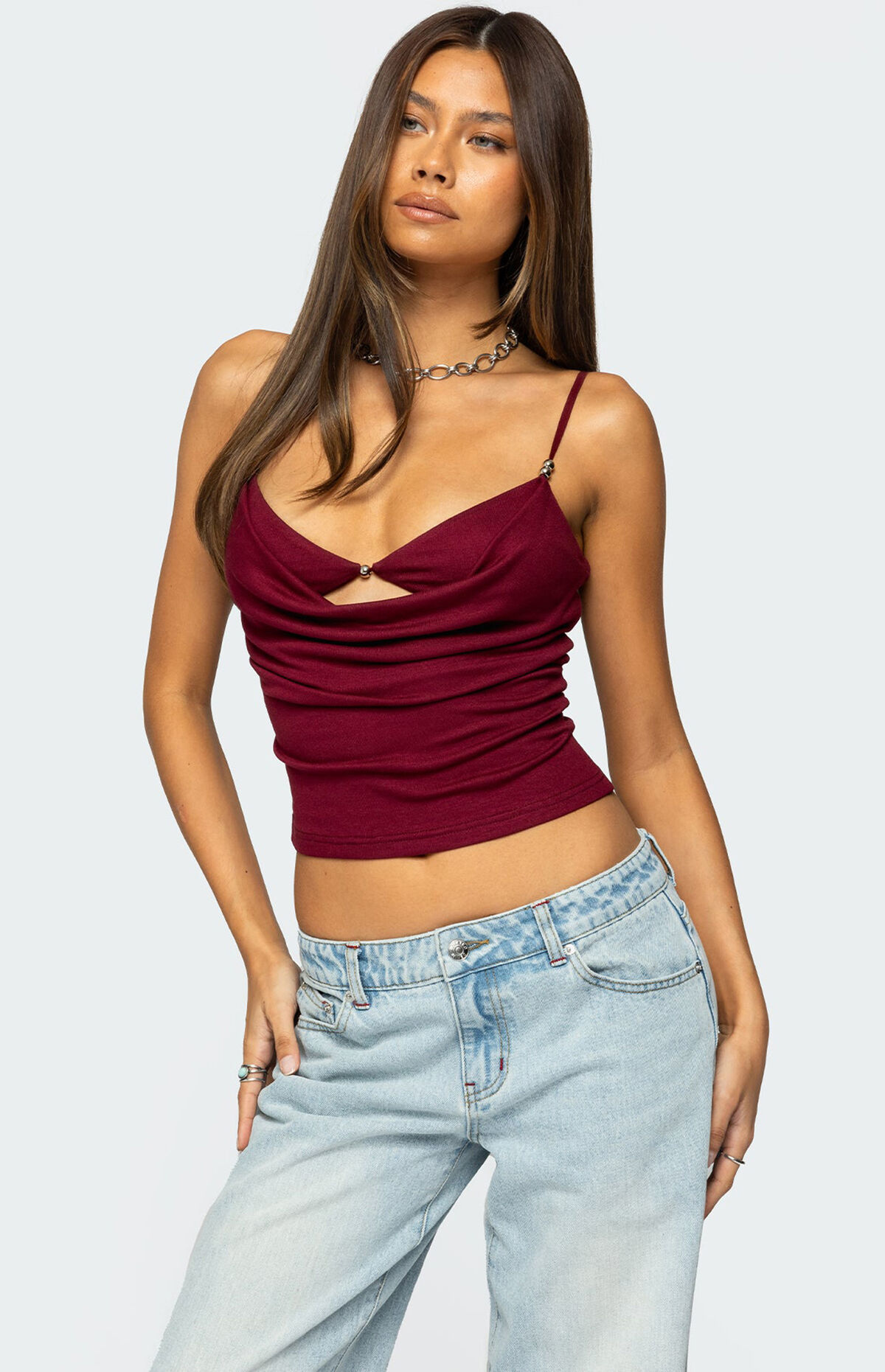 Edikted Layered Bra Cowl Neck Top
