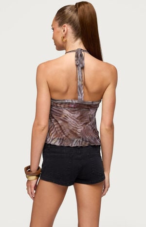 Tiger Print Mesh Babydoll Top image number 3