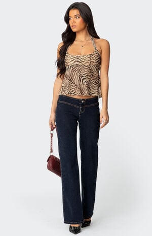 Tiger Printed Mesh Babydoll Top image number 5