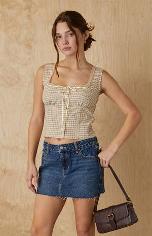 Plaid Button Up Lace Trim Top image number 1