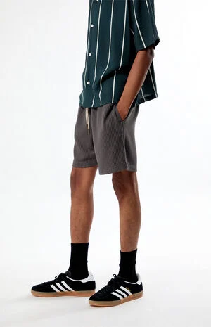 Charcoal Gray Waffle Knit Shorts image number 3