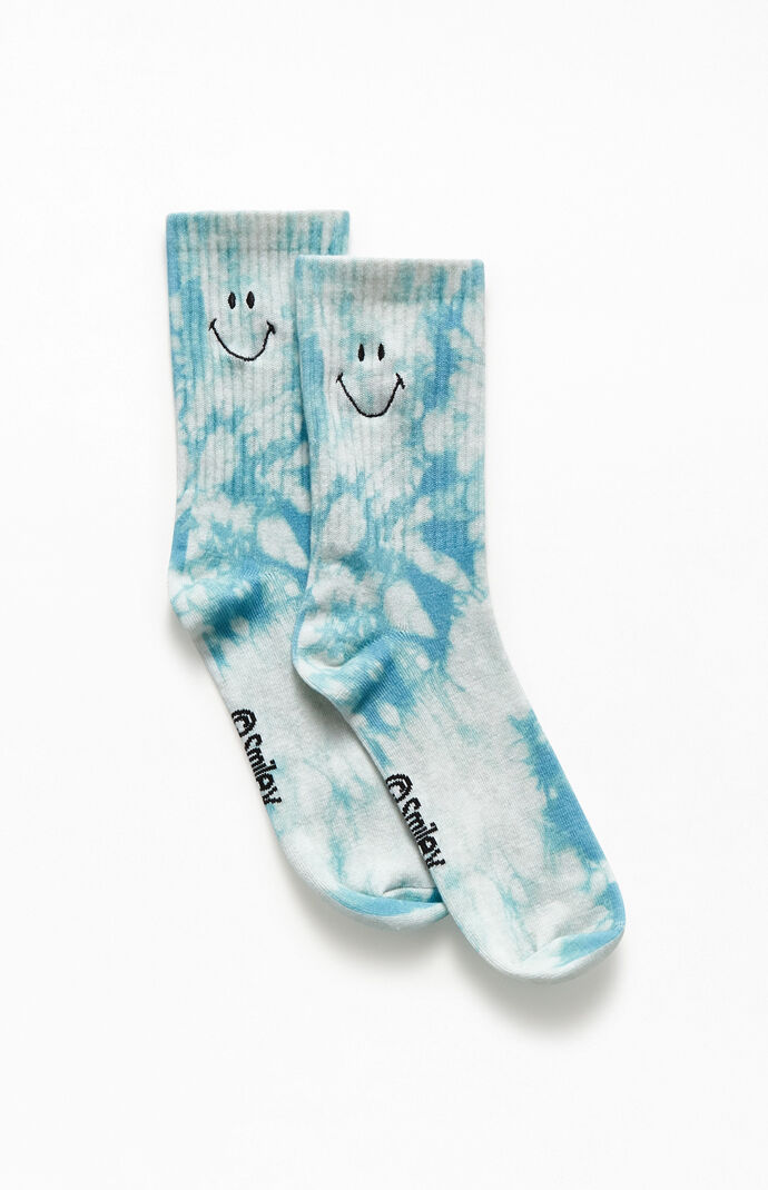 Blue Tie-Dye Smiley Socks