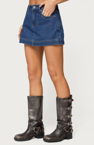 Felica High Waisted Denim Mini Skort image number 2