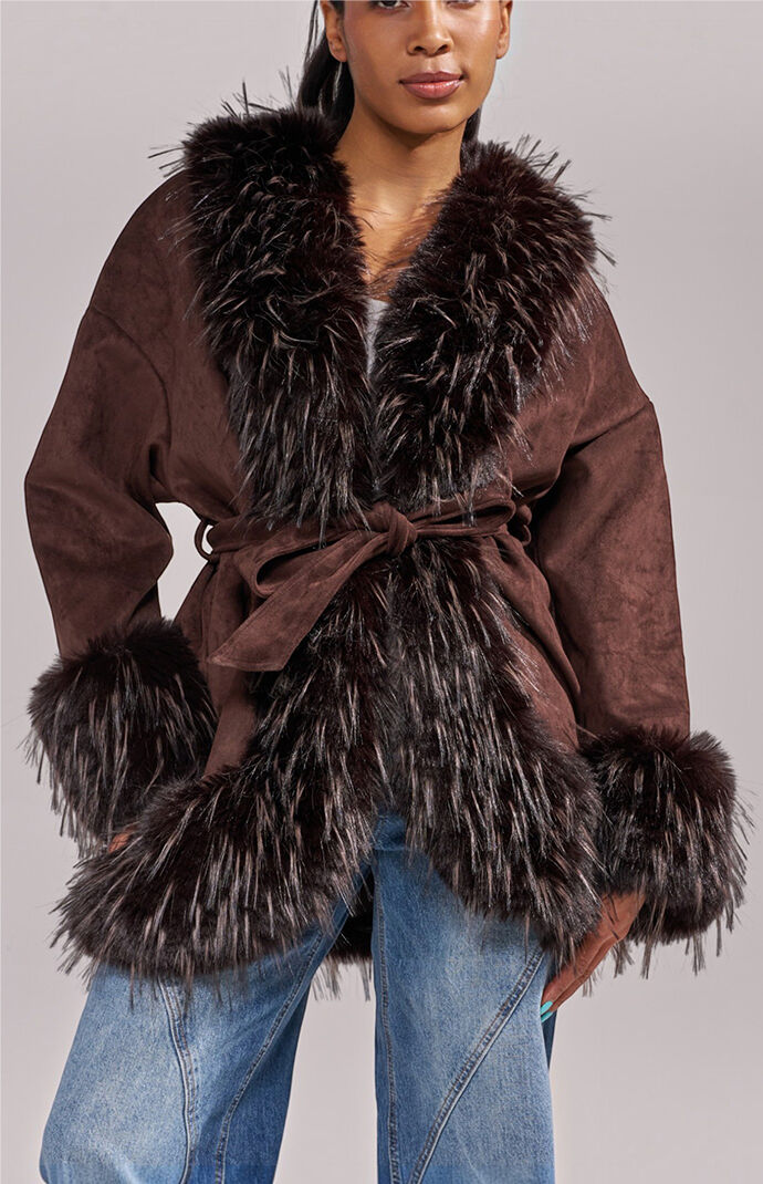 AZALEA WANG Maelle Espresso Faux Fur Jacket