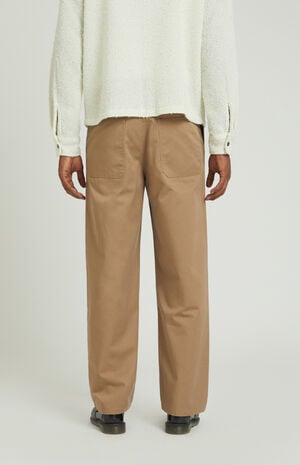 Tan Pleated Baggy Chino Pants image number 3