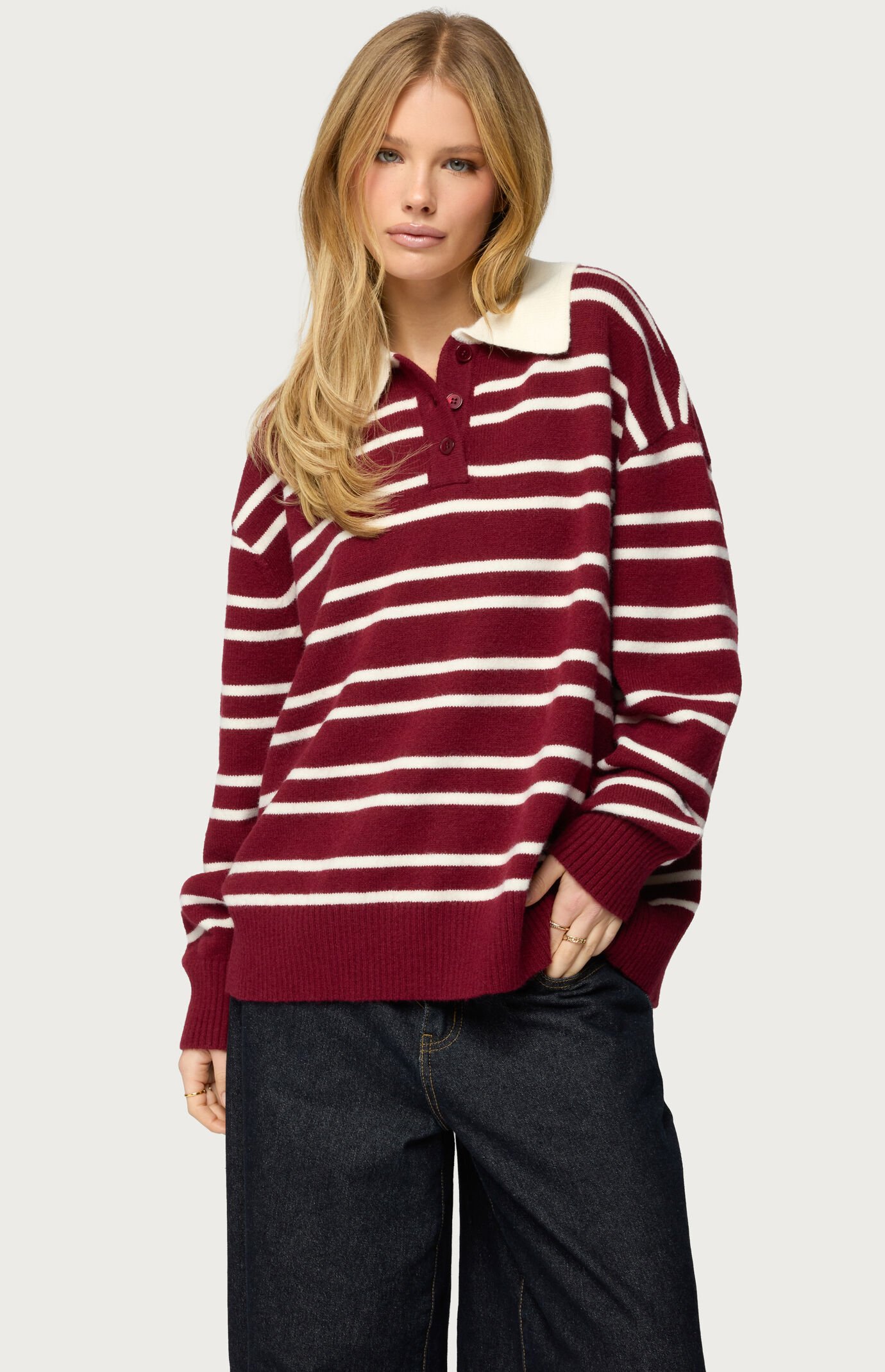 Edikted Rilynn Striped Polo Sweater