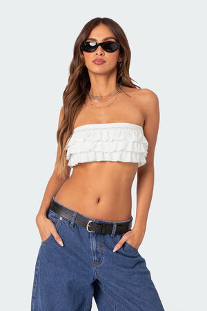 Nia Ruffled Eyelet Bandeau Top image number 1