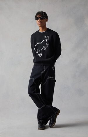 Embroidered Star Double Knee Carpenter Baggy Jeans