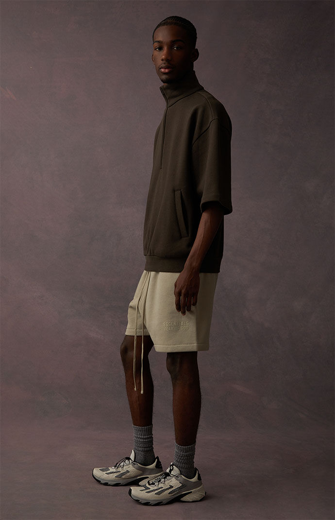 Fear of God Essentials Off Black 3/4 Half Zip Sweatshirt | PacSun