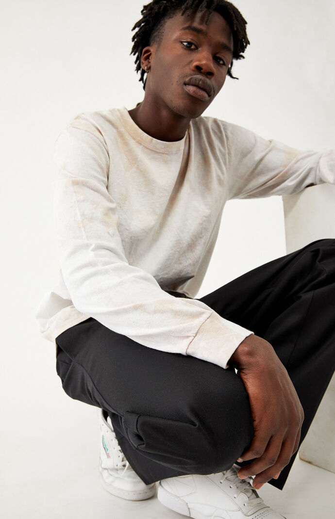 Tan & White Crystal Wash Long Sleeve T-Shirt
