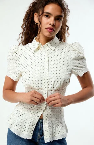 Polka Dot Cinched Button Up Shirt image number 1