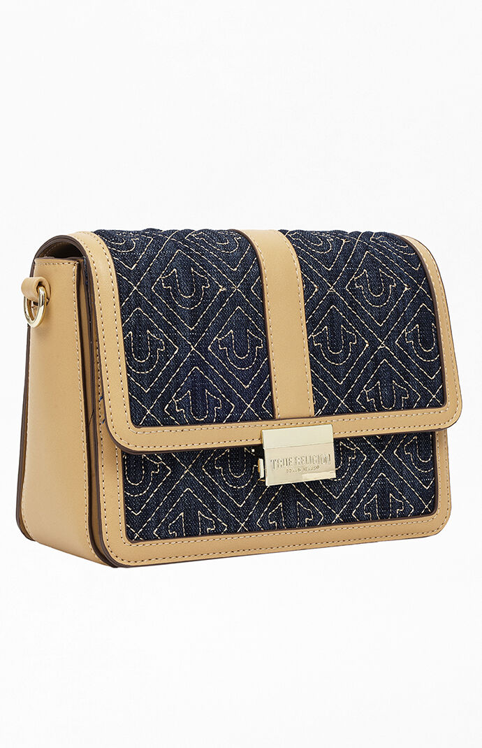 True Religion Logo Lock Modern Flap Denim Crossbody Bag