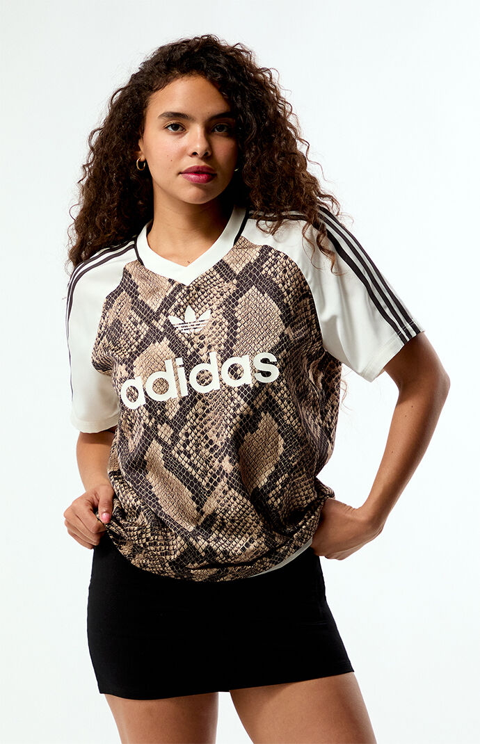 adidas Snakeskin Print Satin Short Sleeve Oversized Jersey