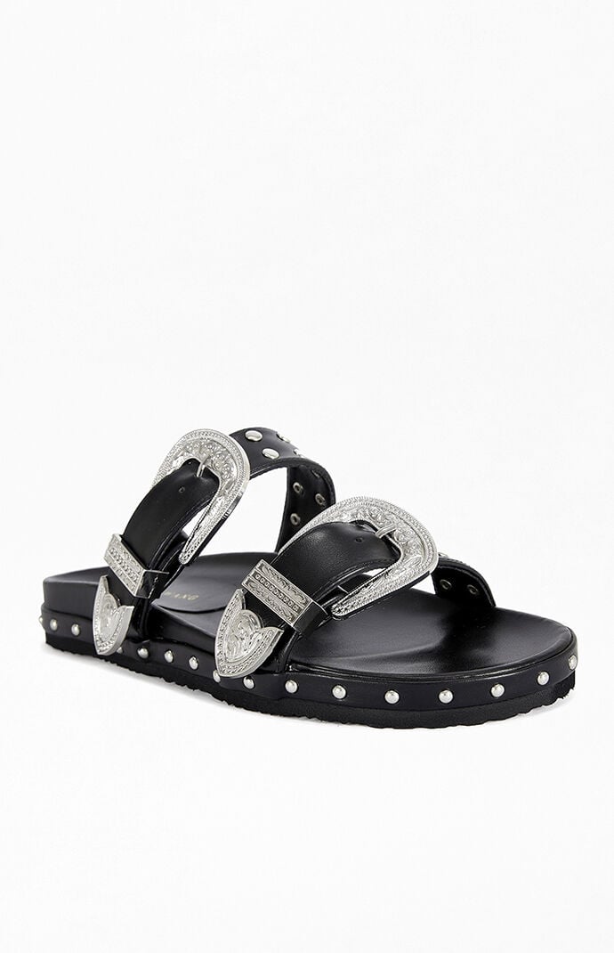 AZALEA WANG Women's Tegan Black Western Sandal Slides