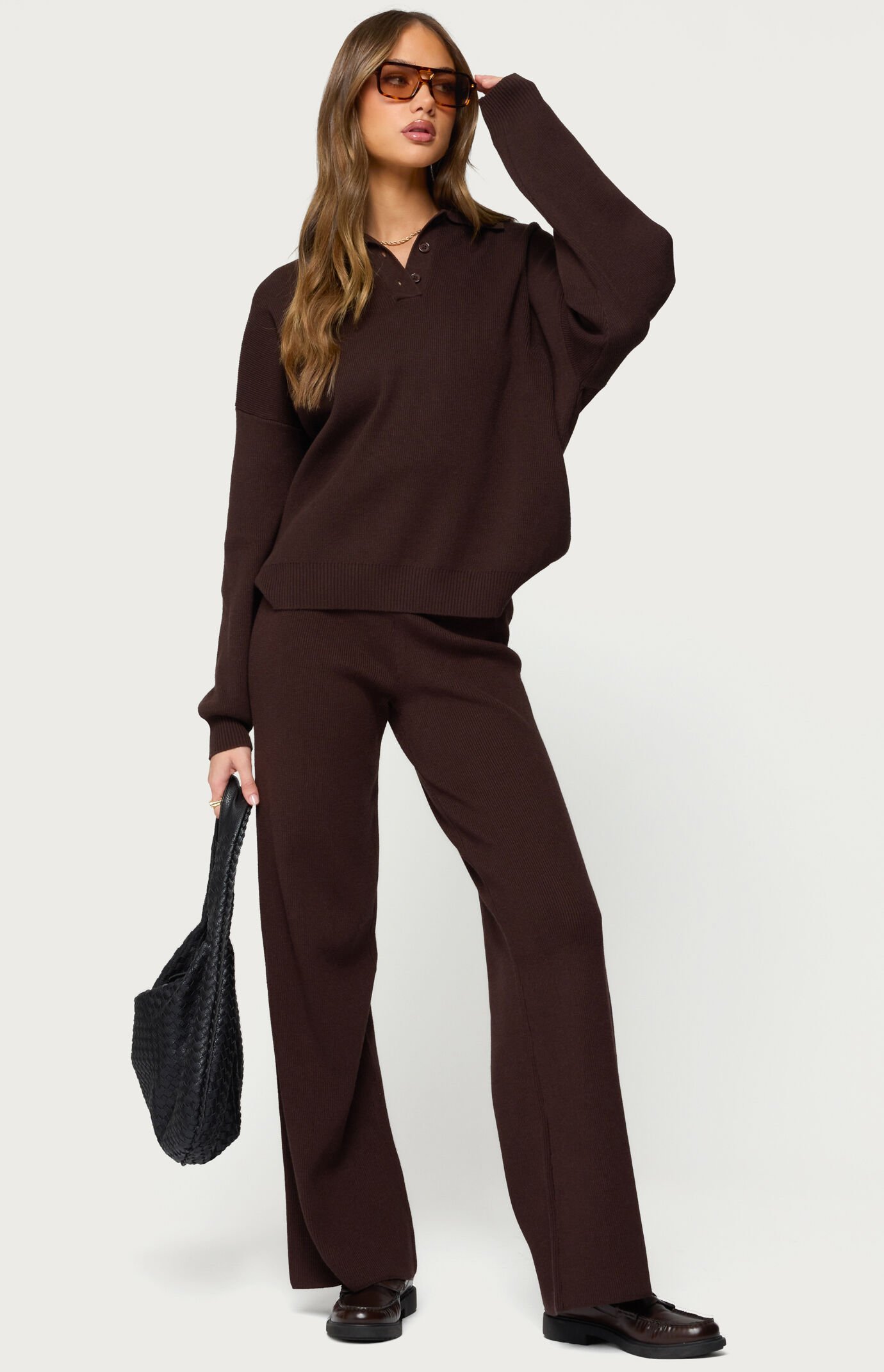 Edikted Lorie Wide Leg Knit Pants