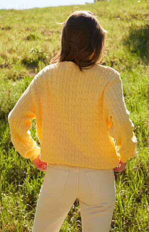 Yellow Brianna Cable Knit Sweater image number 3