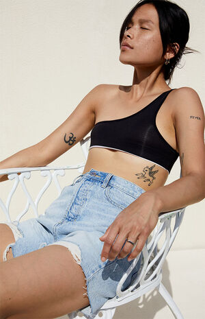 Eco Light Blue Ripped Denim Dad Shorts image number 1