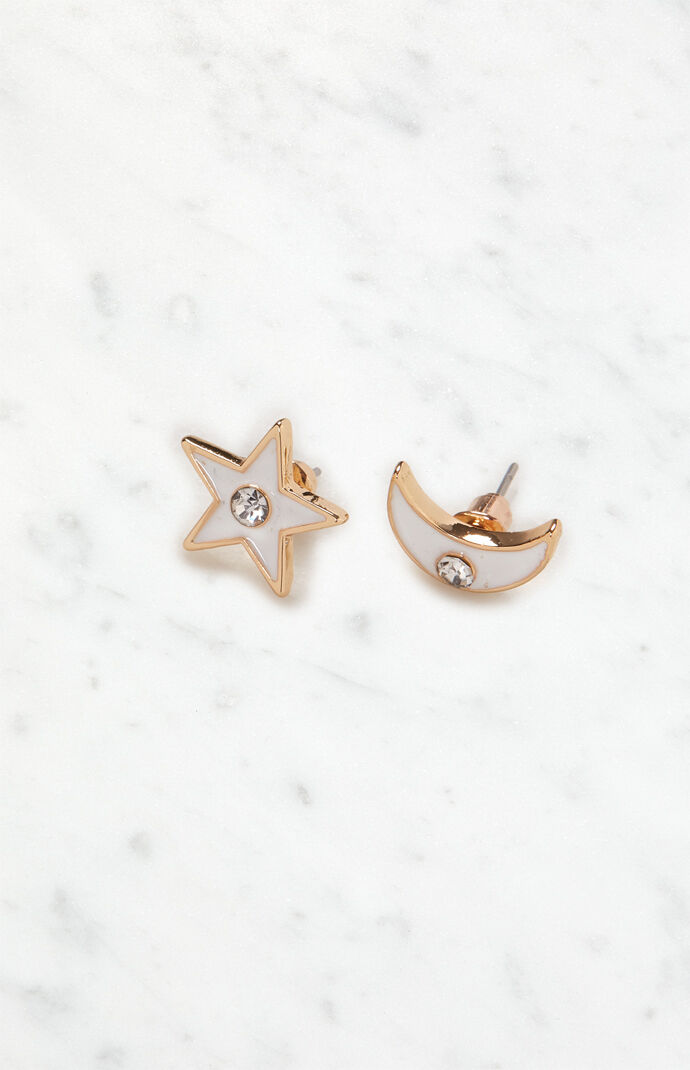 Gold Opal Celestial Stud Earrings
