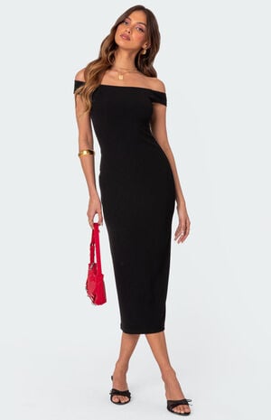 Kyla Off Shoulder Ribbed Midi Dress image number 1
