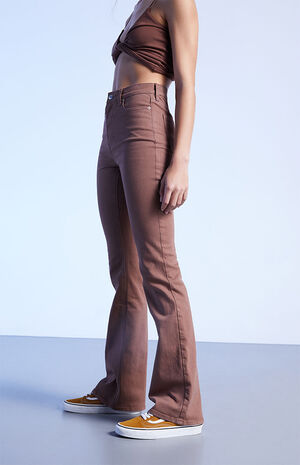 Brown High Waisted Slim Flare Jeans image number 3