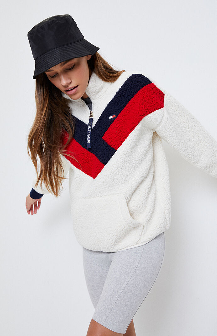 Tommy hilfiger sherpa half zip hoodie on sale