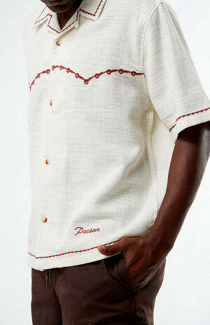 Cream Western Embroidered Oversized Resort Camp Shirt image number 2