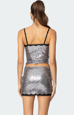 Revel Lace Trim Sequin Tank Top image number 5
