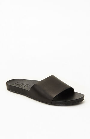 Women's Black Leather Decon Slide Sandals image number 1
