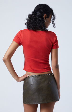 Faux Leather Eyelet Mini Skort image number 5