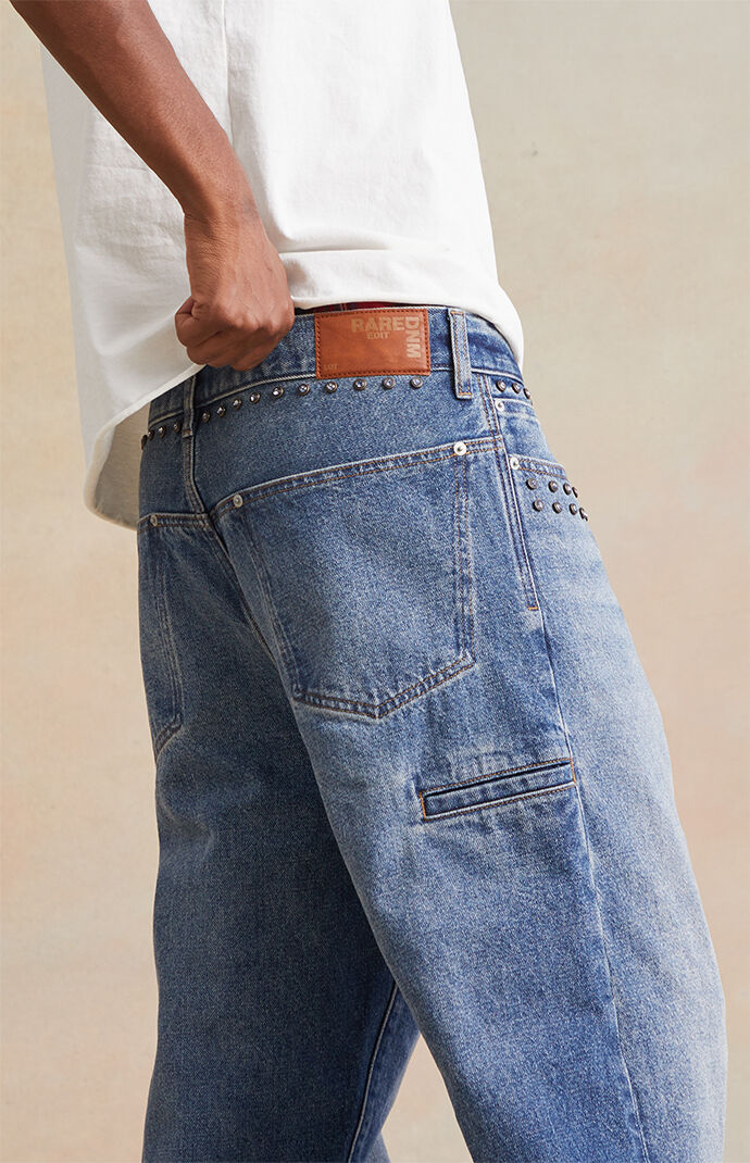 RARE DNM EDIT Medium Indigo Rhinestone Studded Baggy Jeans | Pacsun