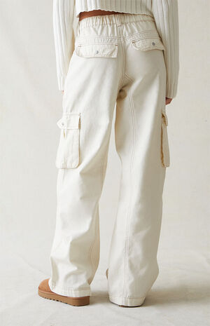 Bone Drawstring Waist Baggy Cargo Pants image number 4