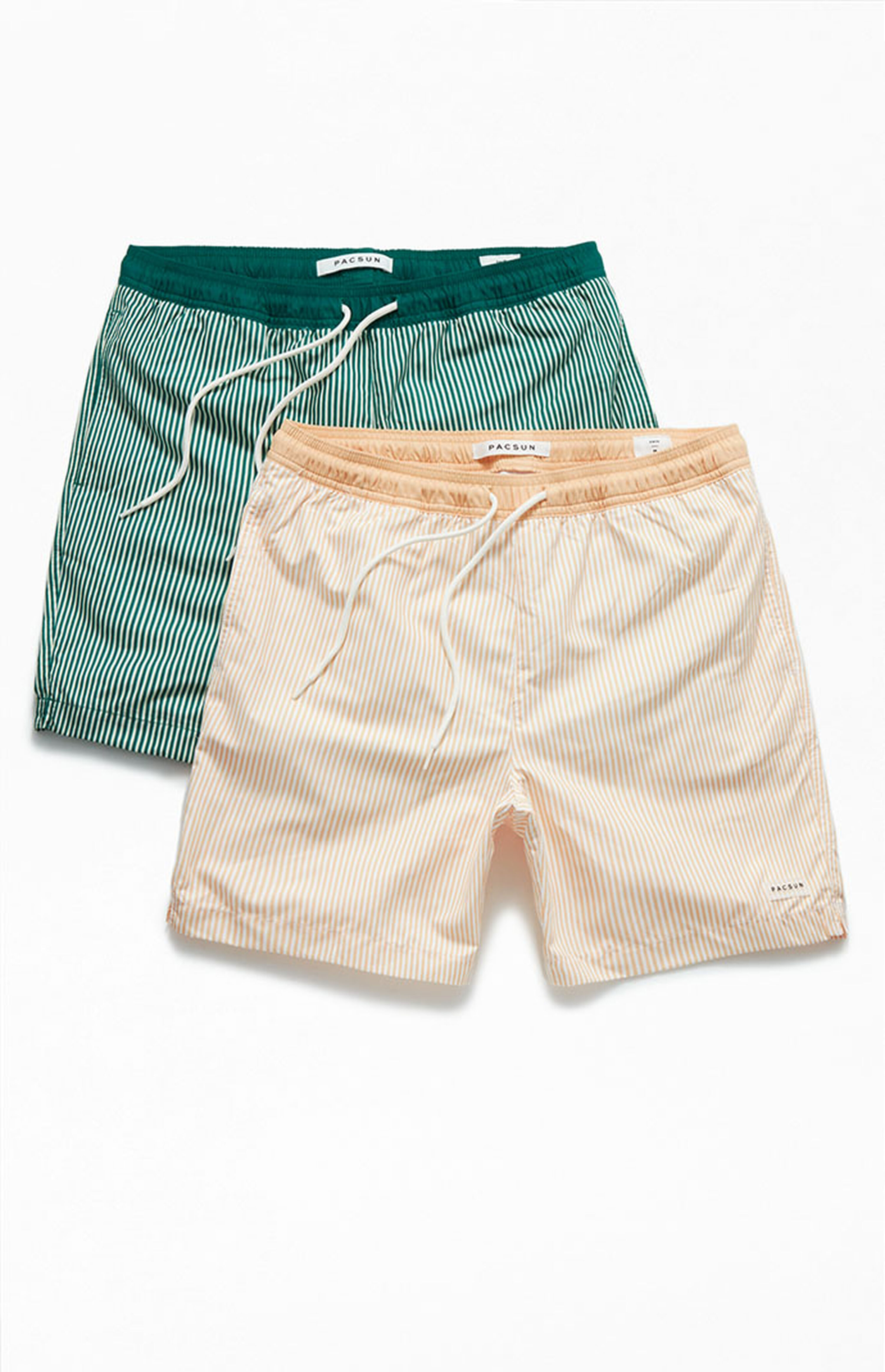 PacSun 2 Pack Striped 17" Swim Trunks PacSun