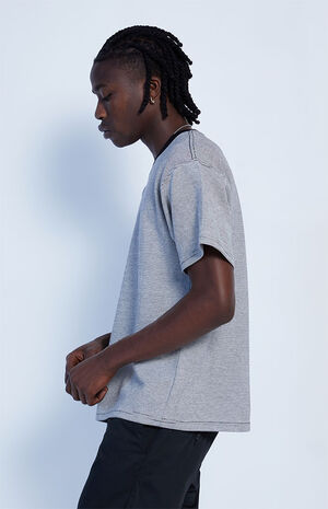 White & Black Striped Cropped Oversized T-Shirt image number 3